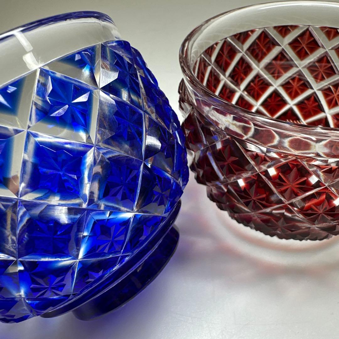 薩摩切子　島津被せガラス鉢2客　共箱　口径8㎝東Y7-0418☆1Fトコル