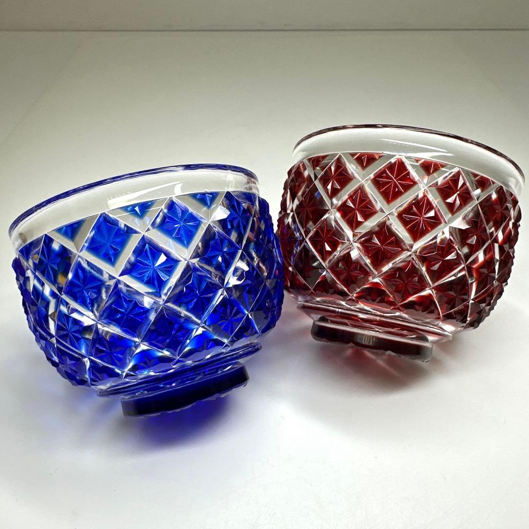 薩摩切子　島津被せガラス鉢2客　共箱　口径8㎝東Y7-0418☆1Fトコル