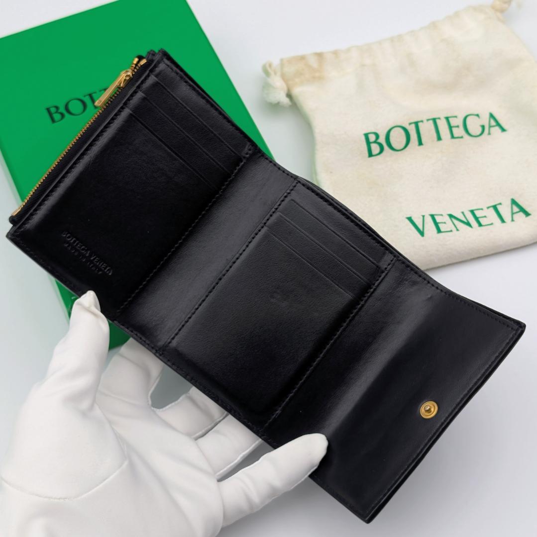 ボッテガヴェネタ カセット 三つ折り コンパクト ウォレット ブラック RFID