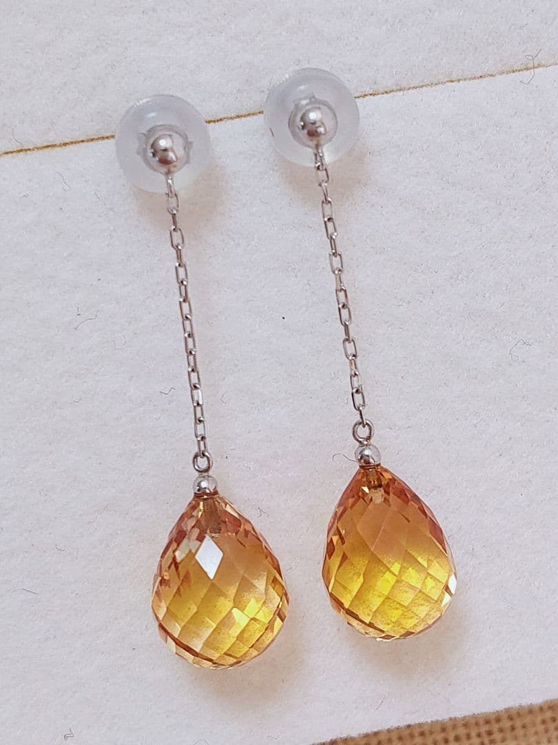 新作 未使用品 pt900 大粒 天然シトリン ロング ピアス