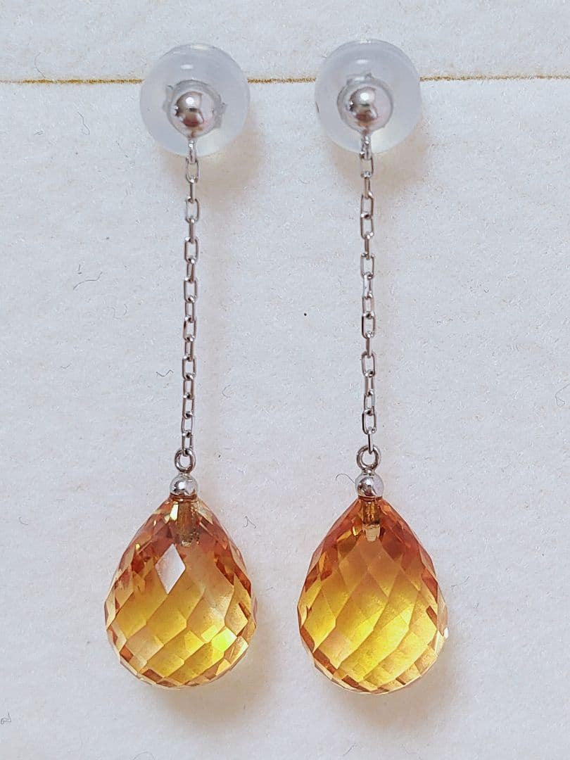 新作 未使用品 pt900 大粒 天然シトリン ロング ピアス