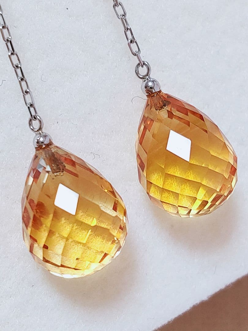 新作 未使用品 pt900 大粒 天然シトリン ロング ピアス