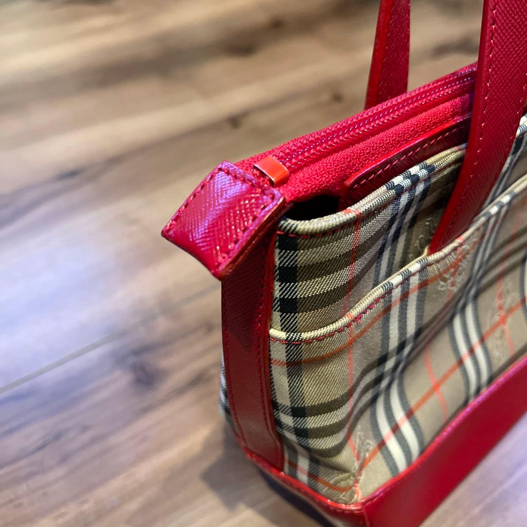 バーバリー ノバチェック ハンドバッグ ミニ レッド