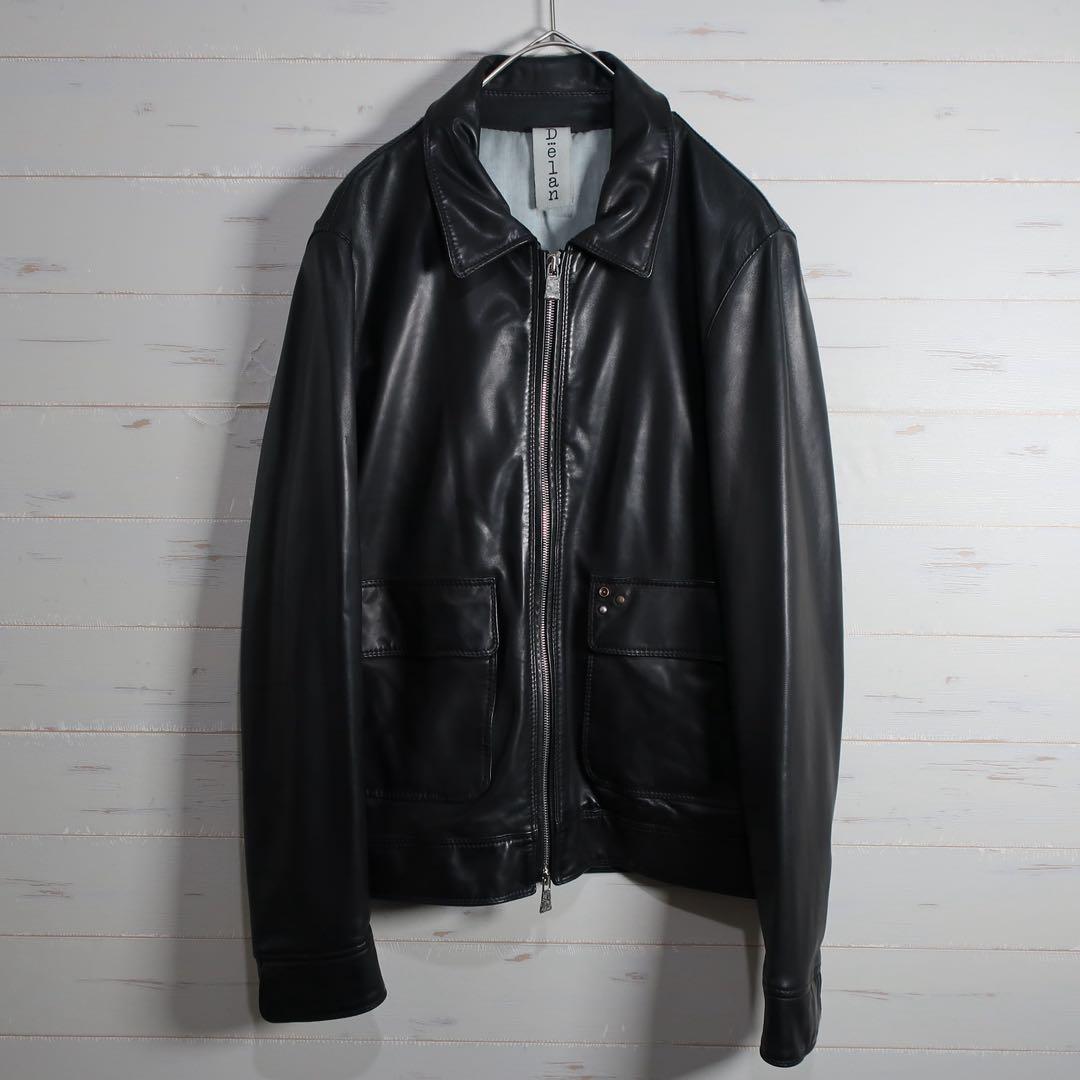 Delan シングル ライダース レザー ジャケット 襟付き Sサイズ 黒上質.