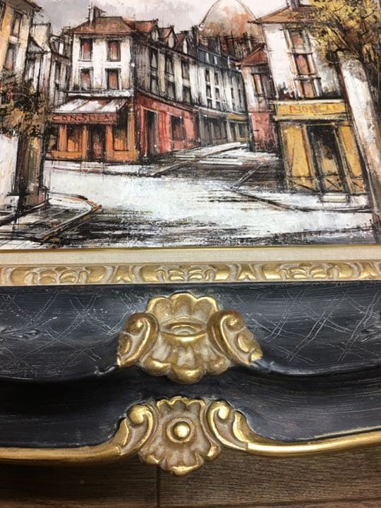 名品フランス画家ファルシーの冬のパリモンマルトル通り6号油彩画