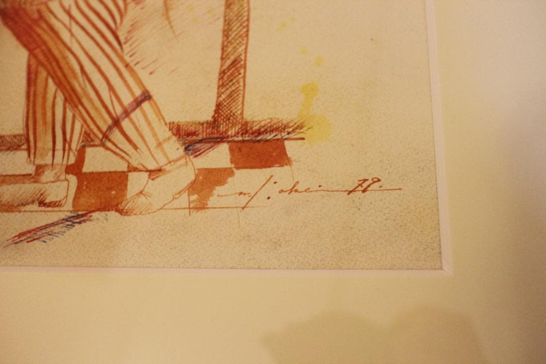 筧本生 ぺンデッサン『カフェでピンボールをする男』 かけいもとなり 1979年