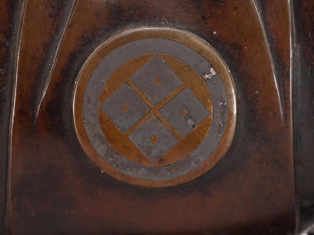 BK198　時代金工　古銅製　大名馬　置物　床飾　ブロンズ像　家紋　武田菱