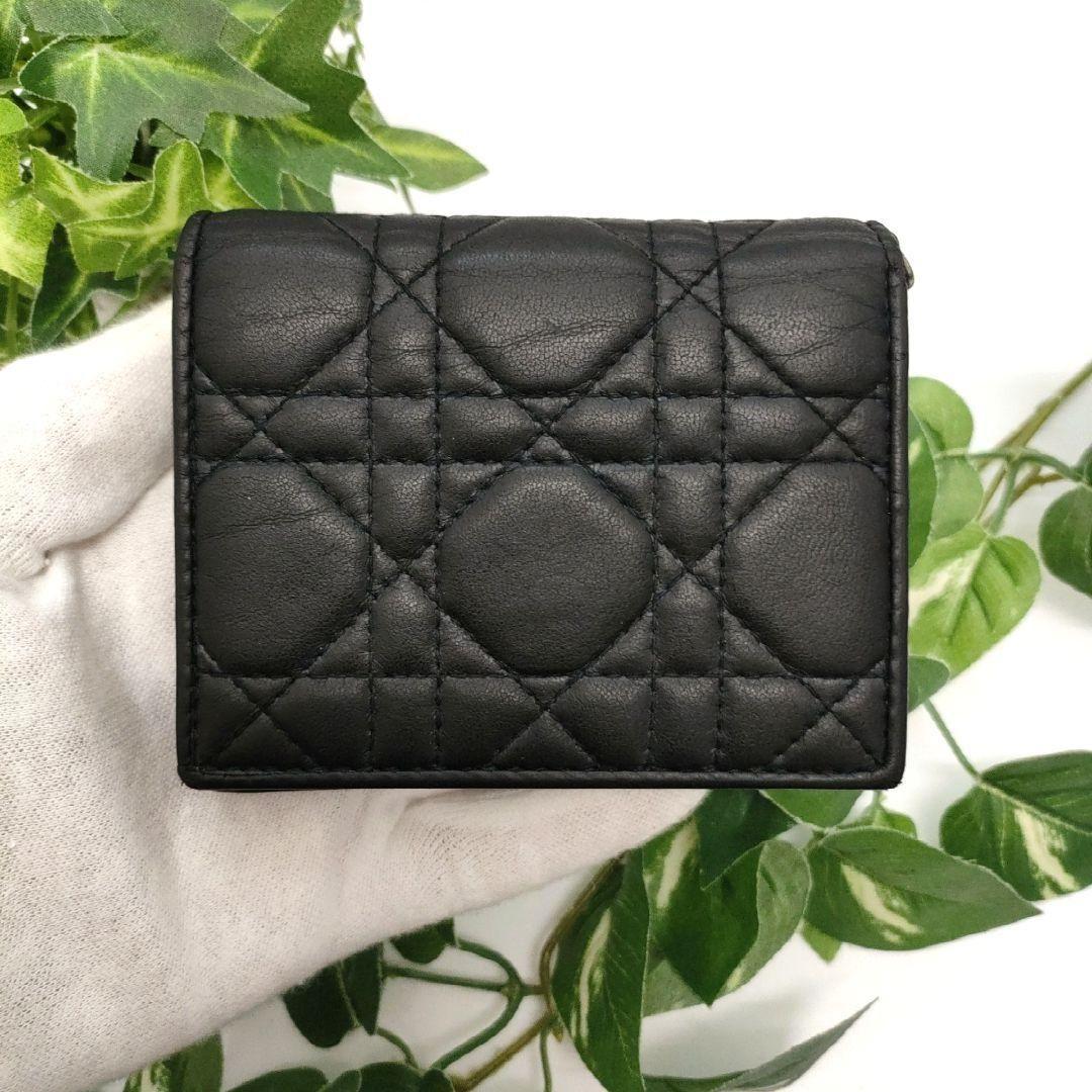 ディオール　折り財布　ガーデニアウォレット　ブラック　カナージュ　ラムレザー
