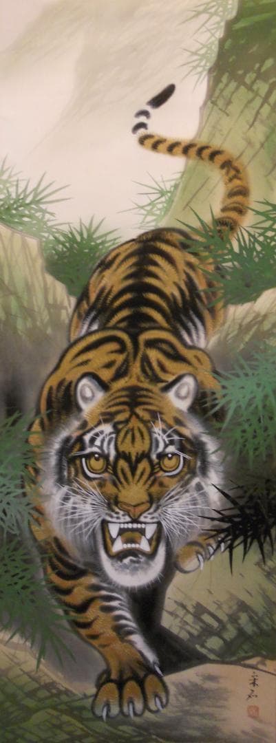 掛け軸 宋石 猛虎 絹本 希少 軸装 茶道具 掛軸 美品 です。