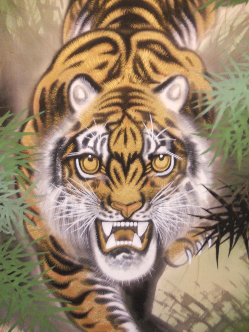 掛け軸 宋石 猛虎 絹本 希少 軸装 茶道具 掛軸 美品 です。