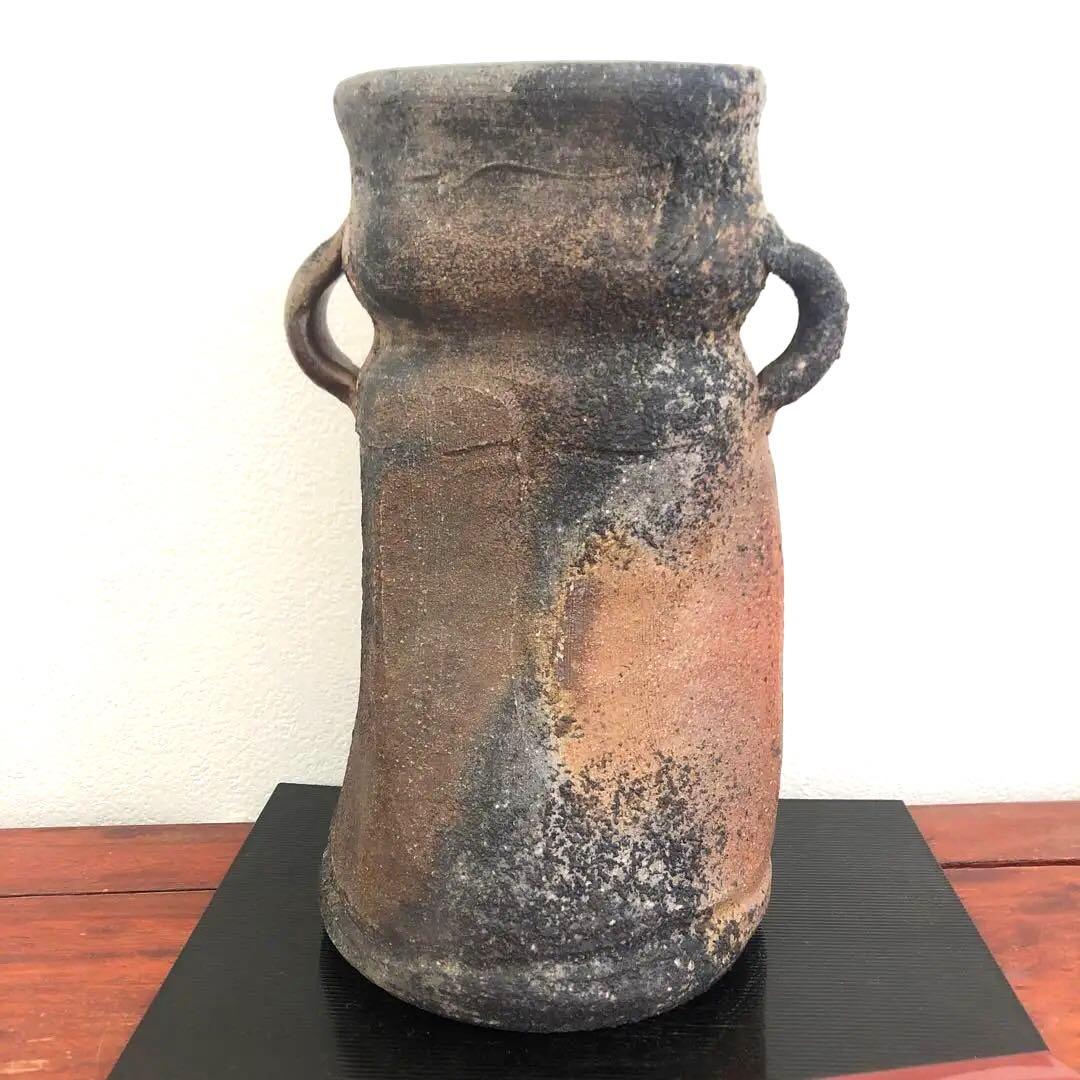 備前焼　柴岡守　花入　花瓶　フラワーベース　箱　布　壺