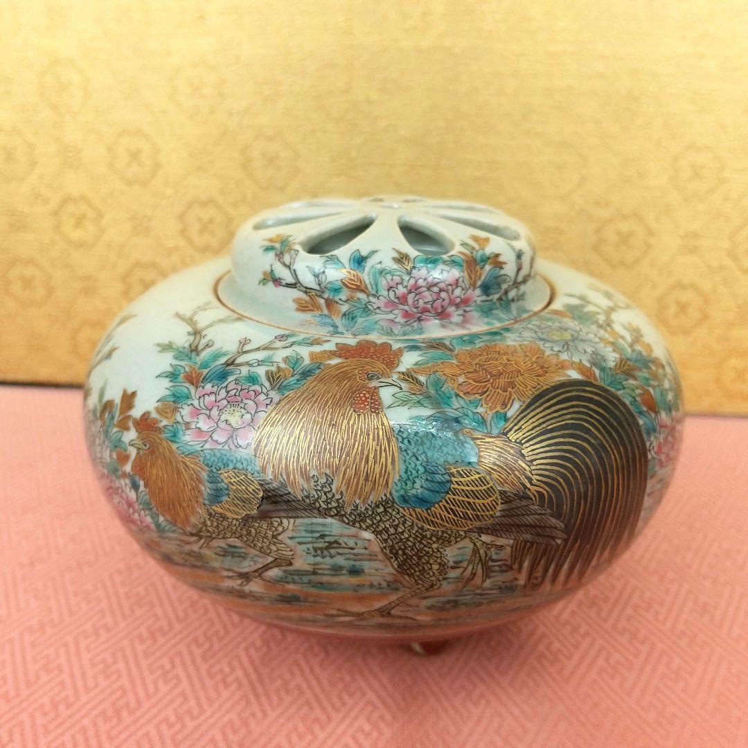 【お値下げしました！】九谷焼　香炉　色絵　鶏図　泉山作