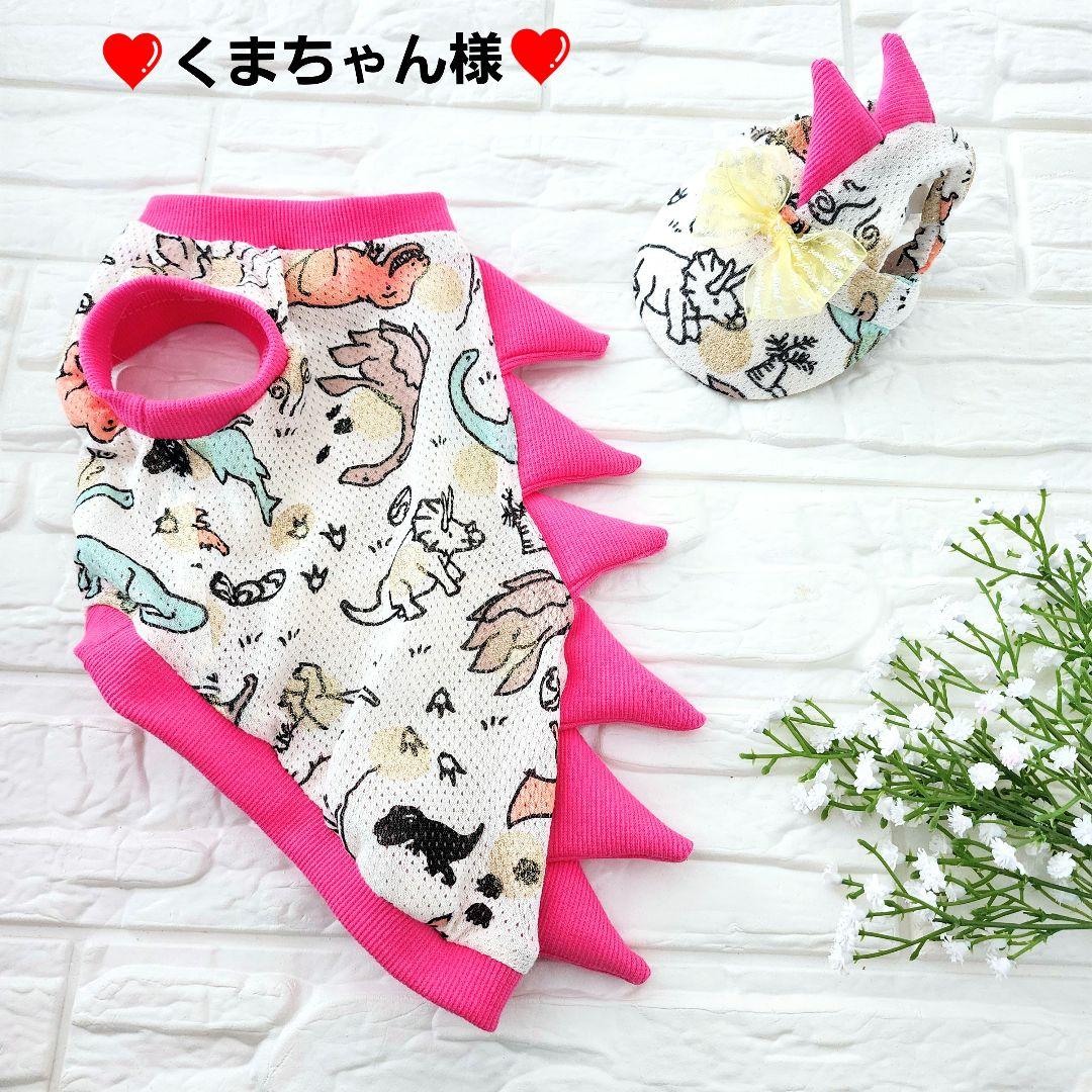 くまちゃん様❤️恐竜♡メッシュ♡金ラメ♡帽子♡タンクトップ♡ハンドメイド犬服