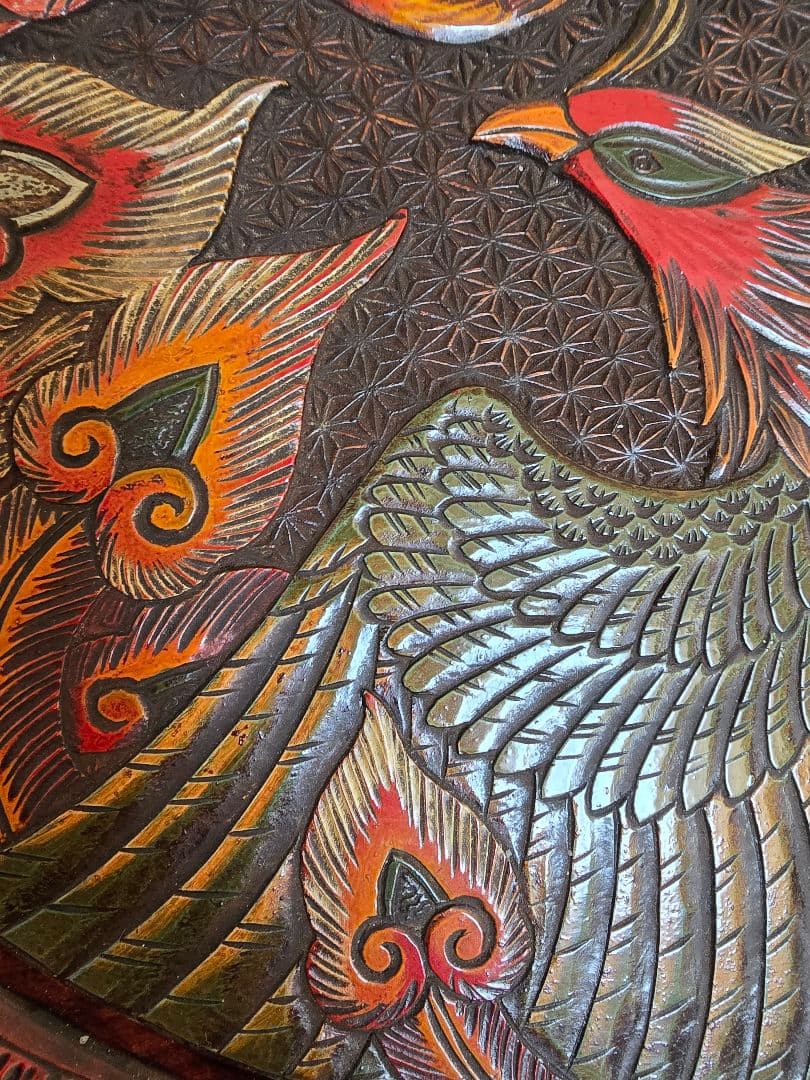木製 鳳凰彫刻 盆 直径約42センチ