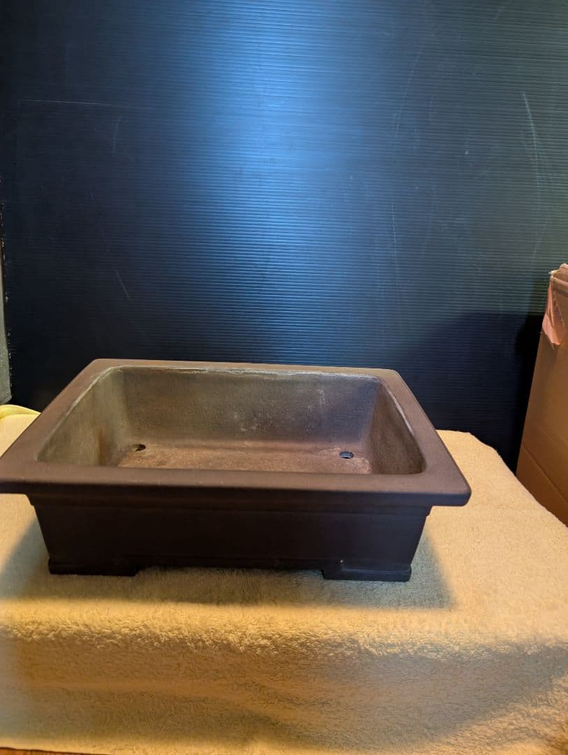 盆栽鉢常滑山秋造り松泉焼、陶器製長方形時代物