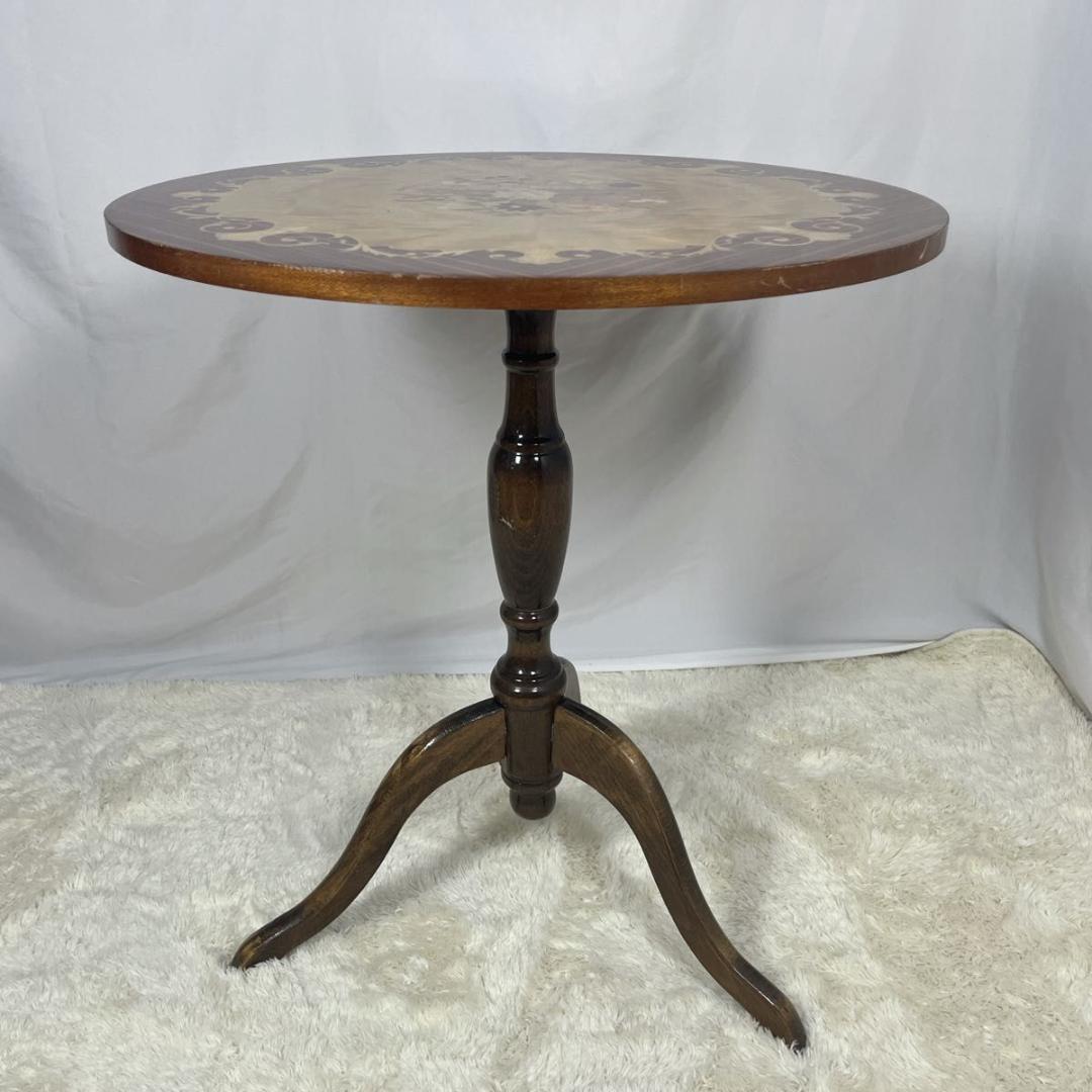 アンティークテーブル　象嵌細工 レトロ　サイドテーブル　丸　ヴィンテージ