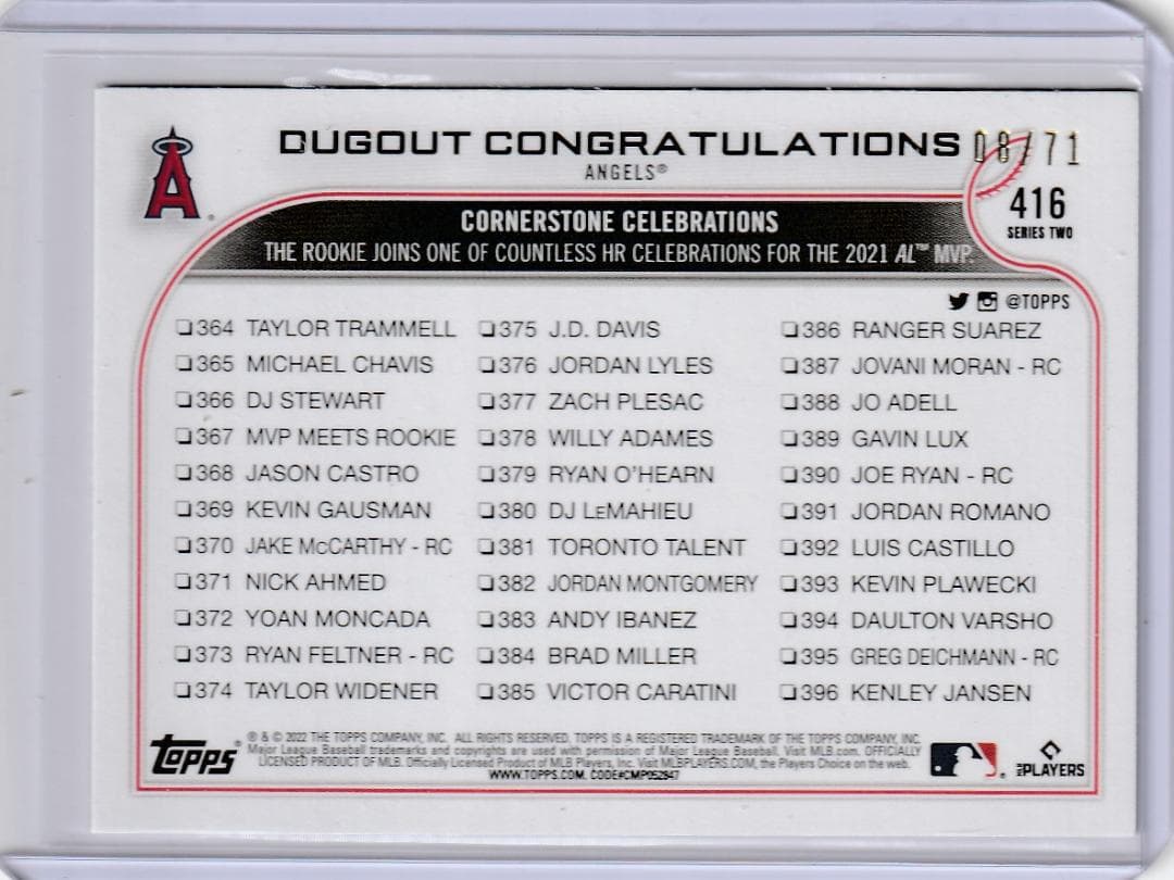 レア2022 Topps 71シリ BLACKパラレル 大谷翔平 エンゼルス