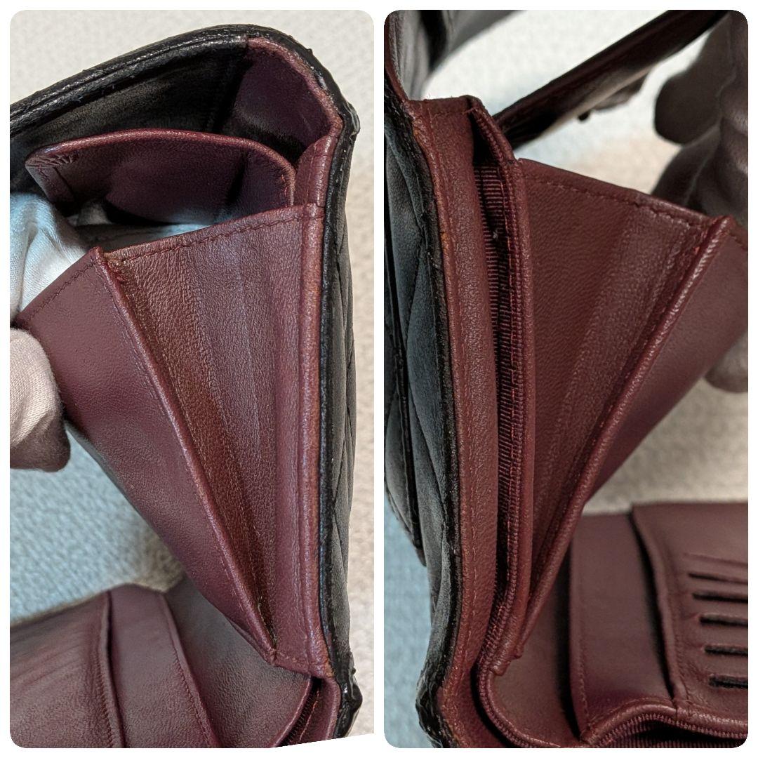 シャネル　マトラッセ　黒　三つ折り長財布　ラムスキン　シルバーココ　チェーン