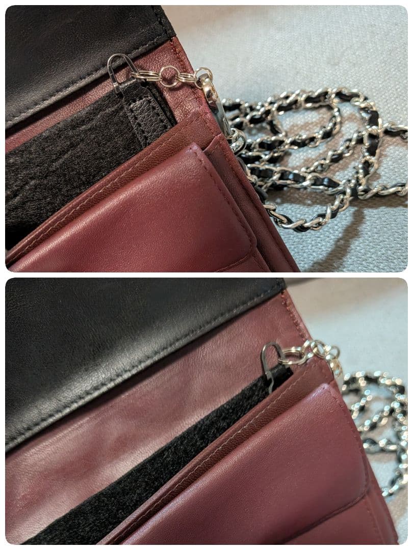 シャネル　マトラッセ　黒　三つ折り長財布　ラムスキン　シルバーココ　チェーン