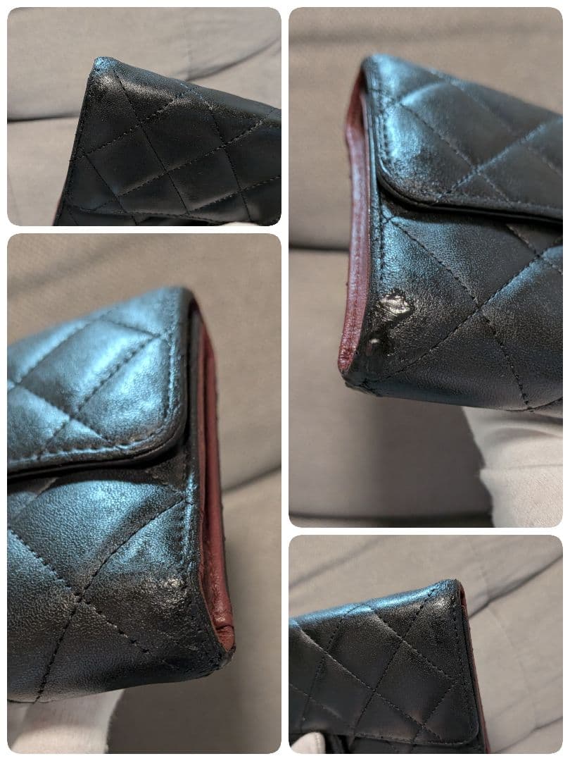 シャネル　マトラッセ　黒　三つ折り長財布　ラムスキン　シルバーココ　チェーン