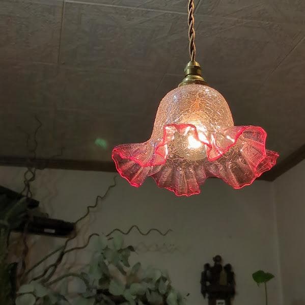 フランスアンティーク　クランベリーシェード ペンダントライト　照明