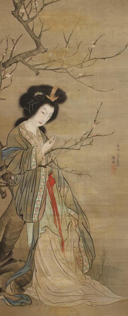 【真筆】◆円山応挙 桜唐貴人図 圓山應擧◆検）狩野探幽 雪舟 伊藤若冲 谷文晁