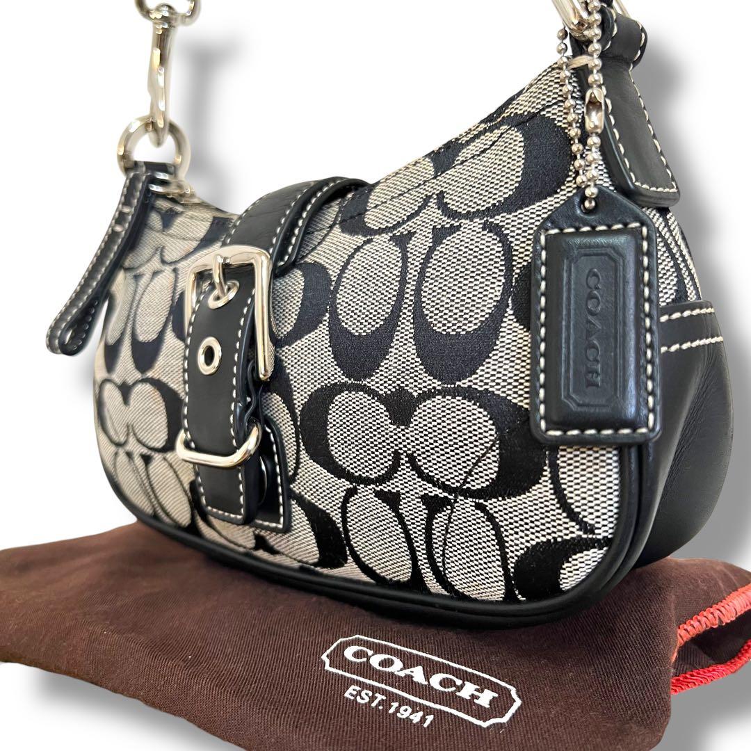 美品 COACH ハンドバッグ キャンバス ネイビー ソーホー シグネチャー