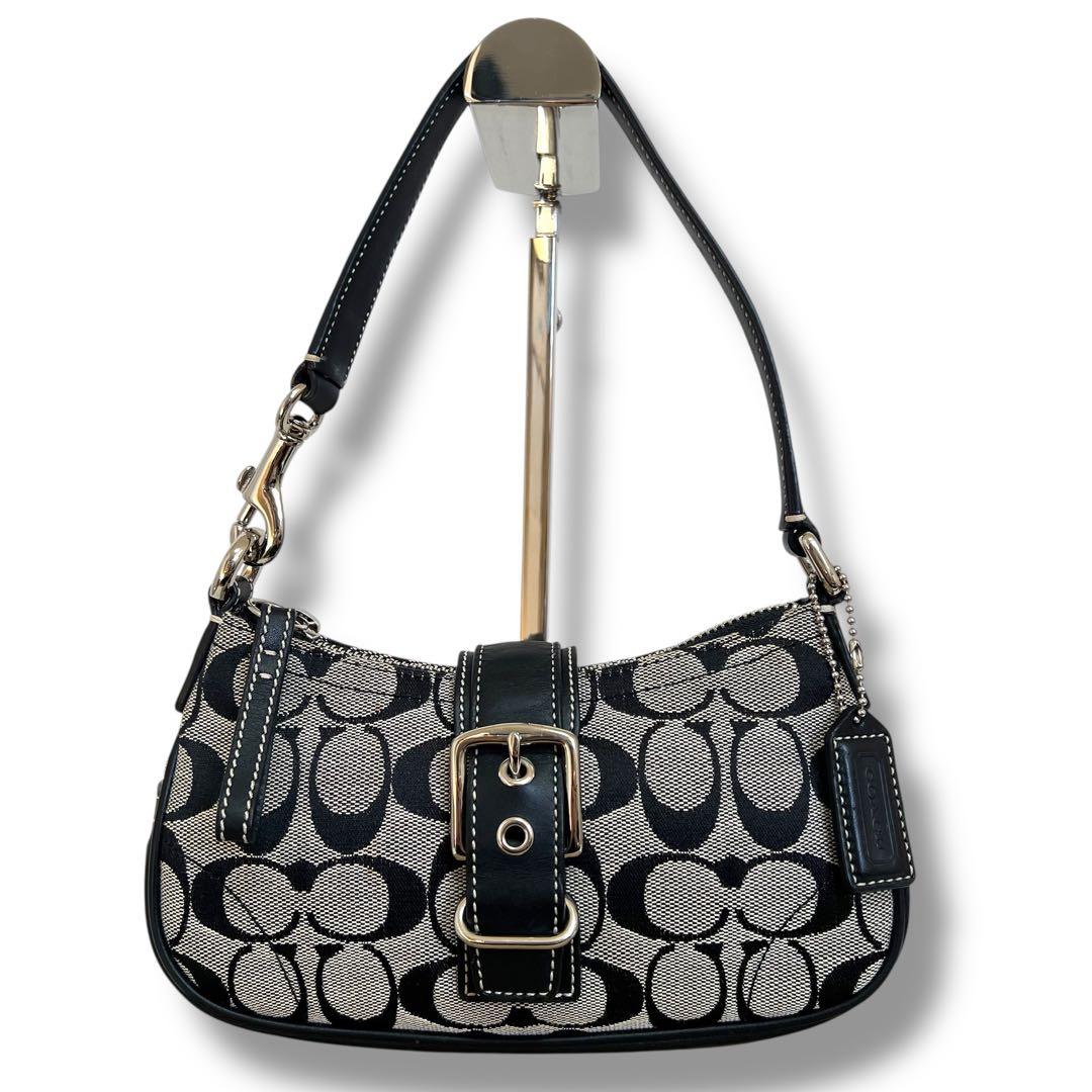 美品 COACH ハンドバッグ キャンバス ネイビー ソーホー シグネチャー