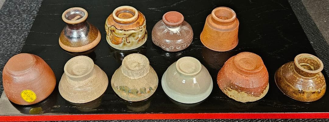 【日本の陶器】ぐい呑　盃　10客　布志名　信楽　朝日焼　三助　赤膚　二本松萬古等