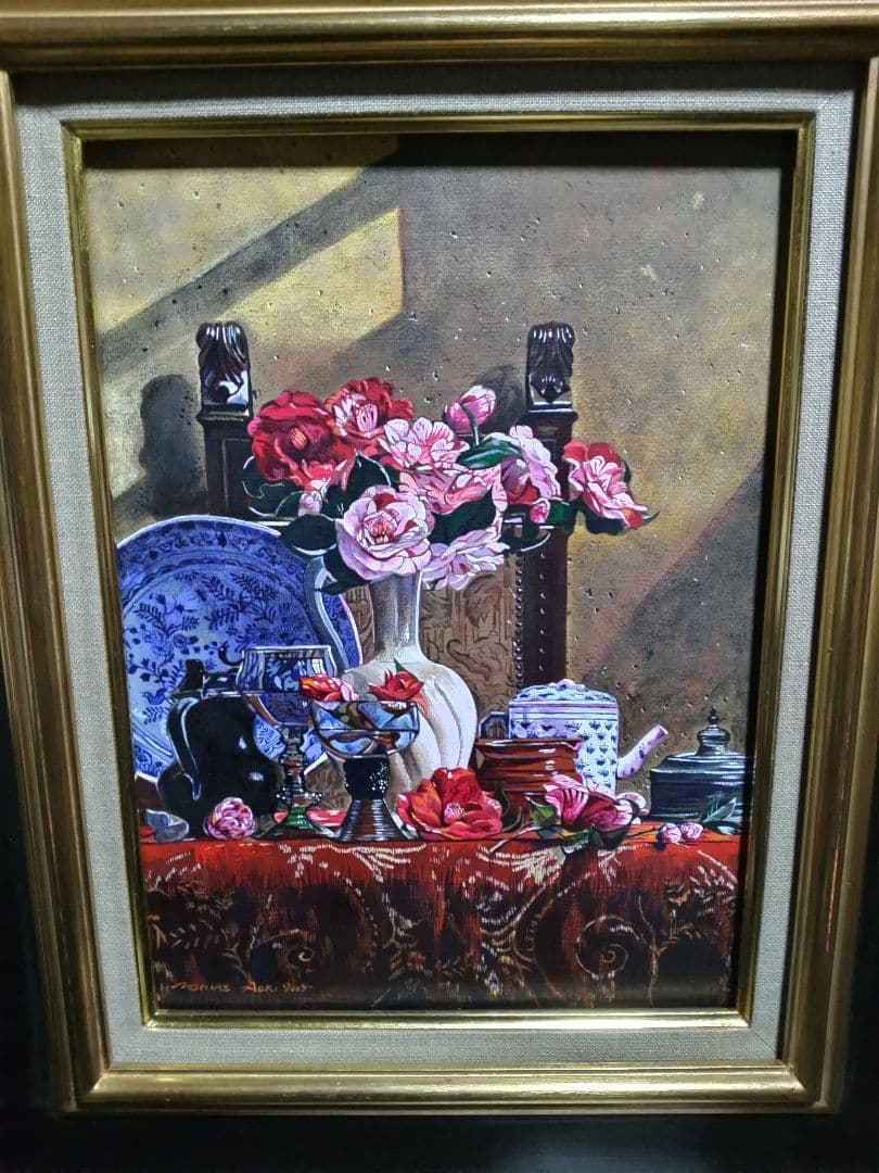 青木敏郎、絵画、油彩4号、椿レーマ杯染付皿、高級額縁、肉筆、森本草介、東郷青児。