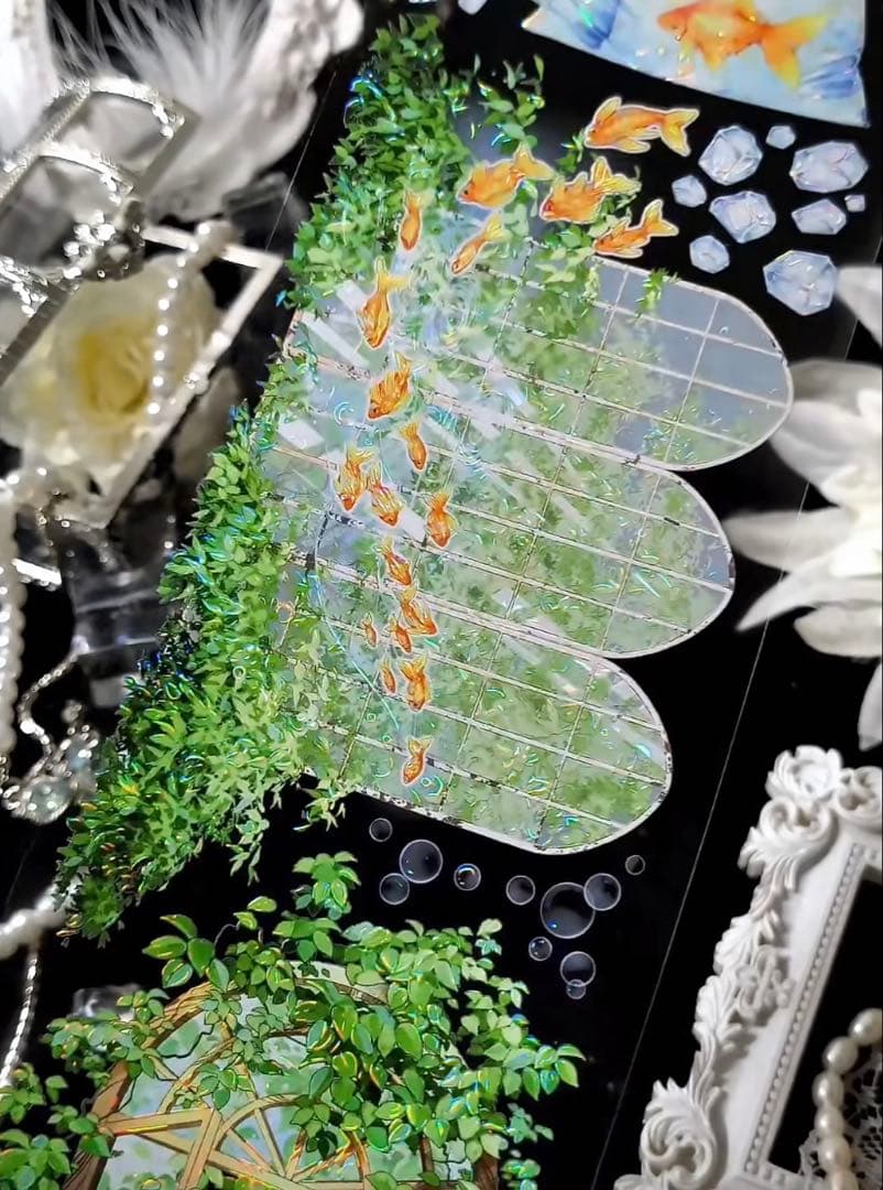 海外マスキングテープ巻売り 夏日汽水 金魚 装飾マスキングテープ