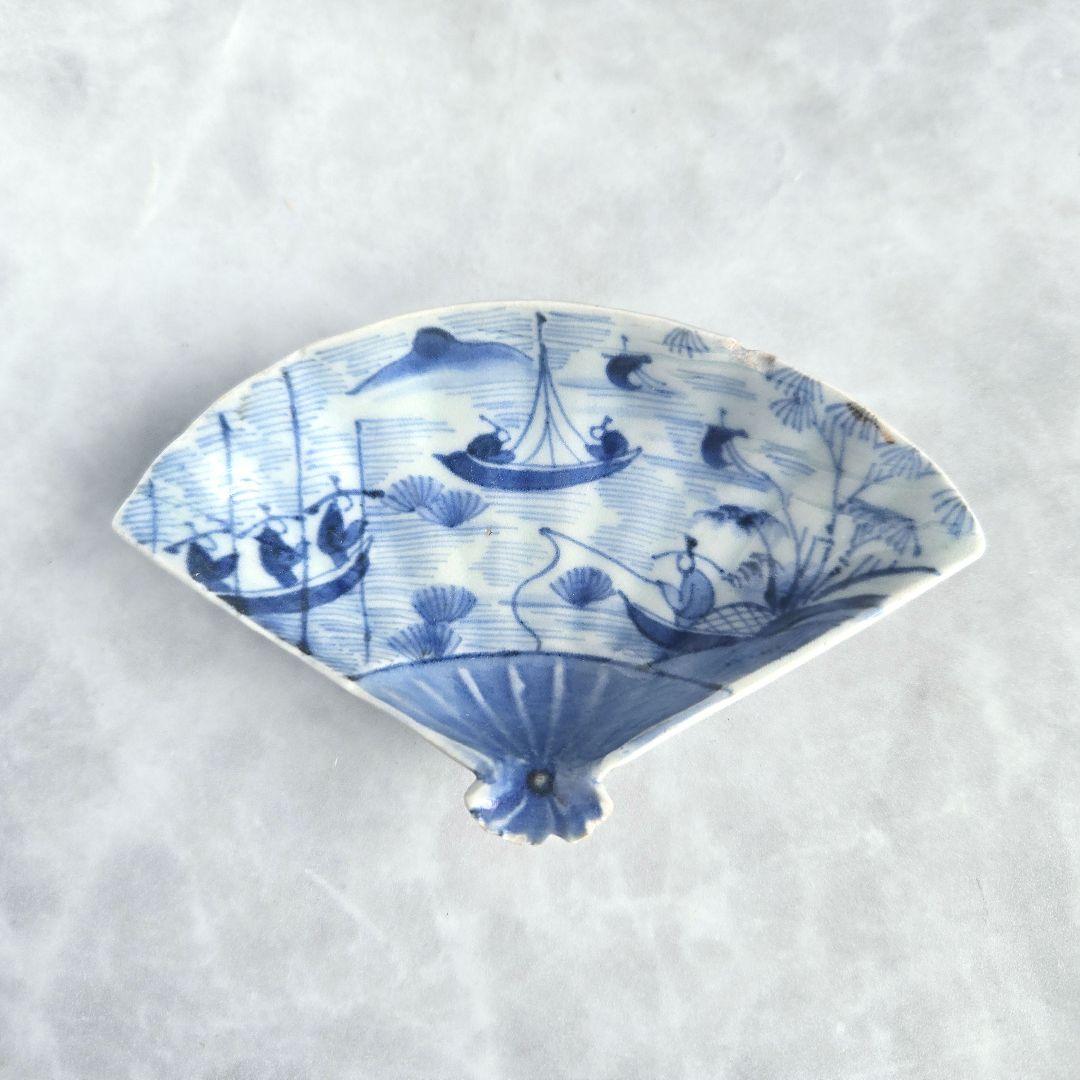 古伊万里　染付　豆皿　釣り　漁　唐人　江戸　骨董　アンティーク　金直し　金継ぎ