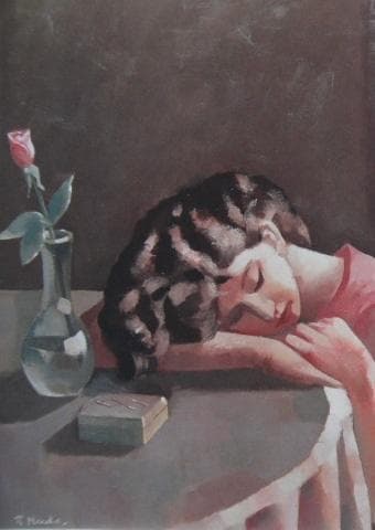 前田利昌、【夢みる女】、希少な額装用画集より、新品額装付、状態良好