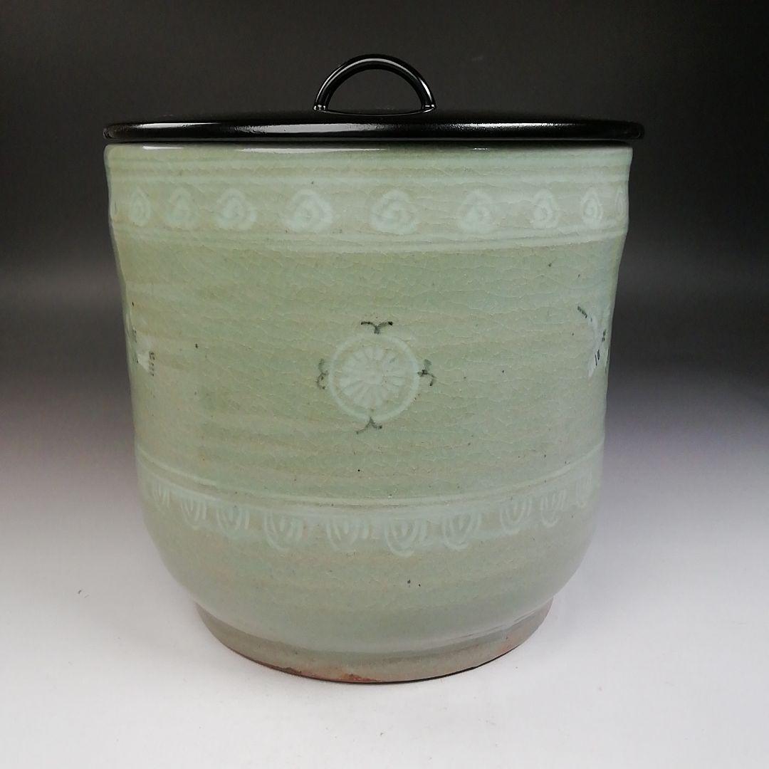 Ｔ７６５　水指　『青磁　雲鶴』『中村与平 造』　共箱　茶道具