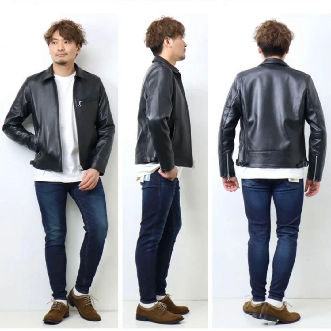 【美品】レトログレード東京 革ジャン シープレザー　ブラック×ゴールド　L