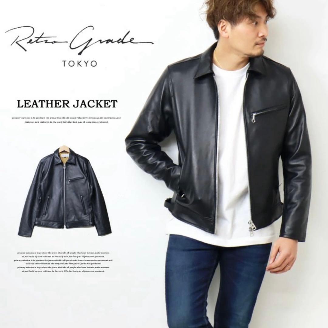 【美品】レトログレード東京 革ジャン シープレザー　ブラック×ゴールド　L