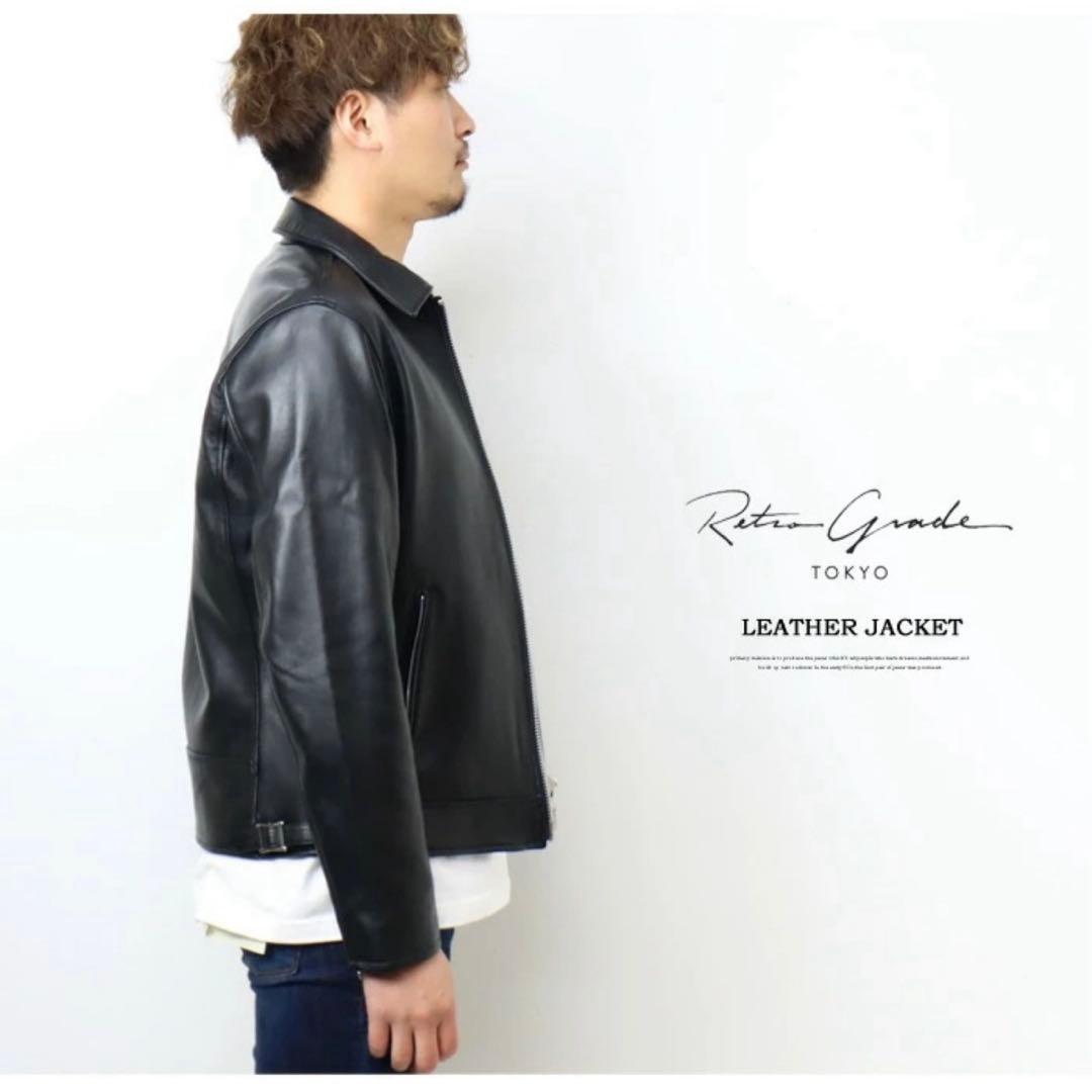 【美品】レトログレード東京 革ジャン シープレザー　ブラック×ゴールド　L