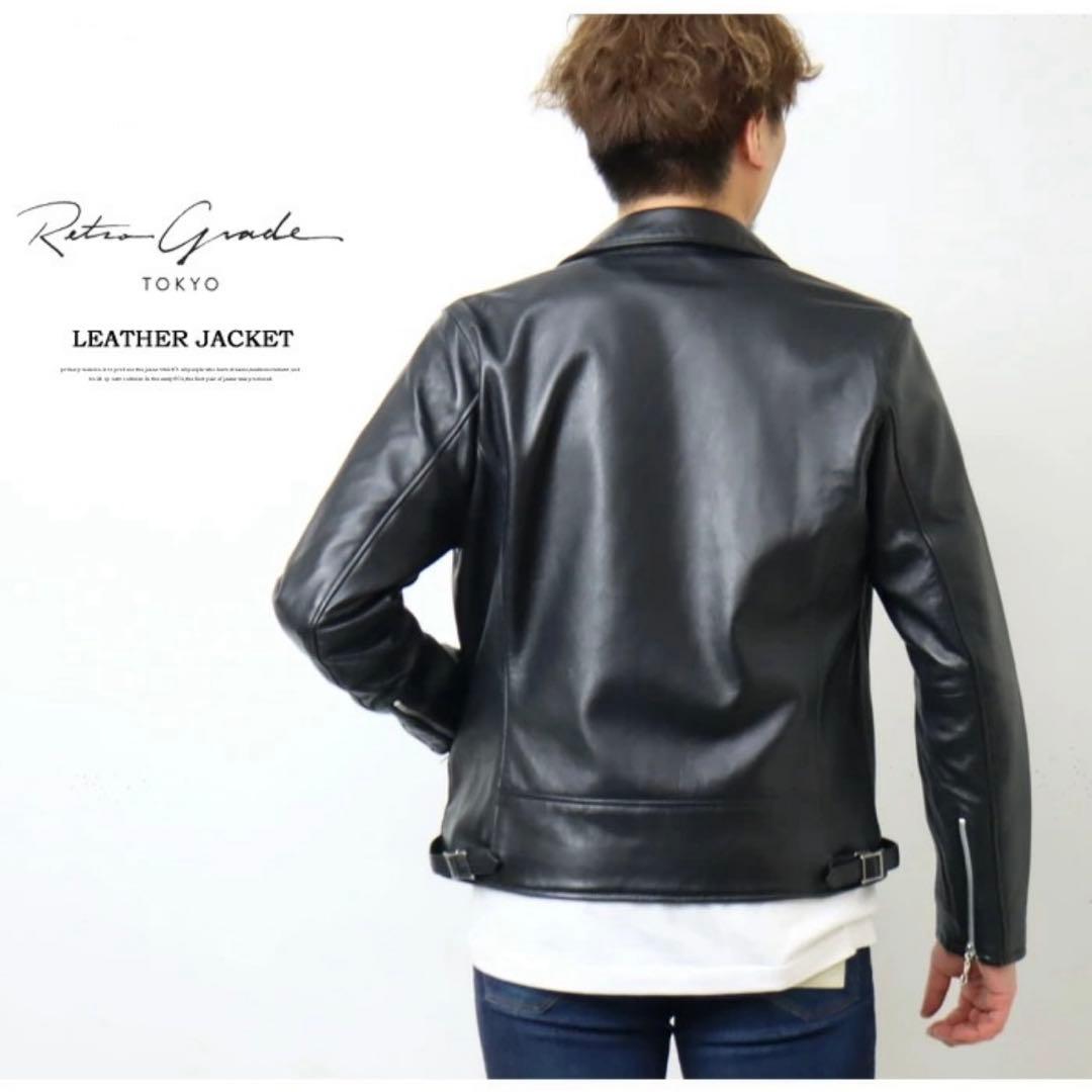 【美品】レトログレード東京 革ジャン シープレザー　ブラック×ゴールド　L