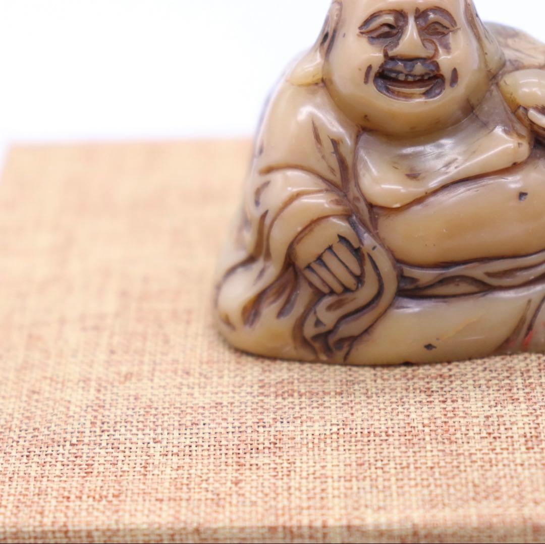 中国　清時代　寿山石彫布袋　印材　置物　重さ86g 箱入　送料込み250816
