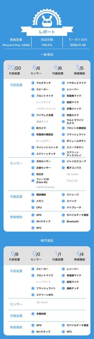 L*r様 動作確認済み iPhone 15 Plus 128GB バッテリー86