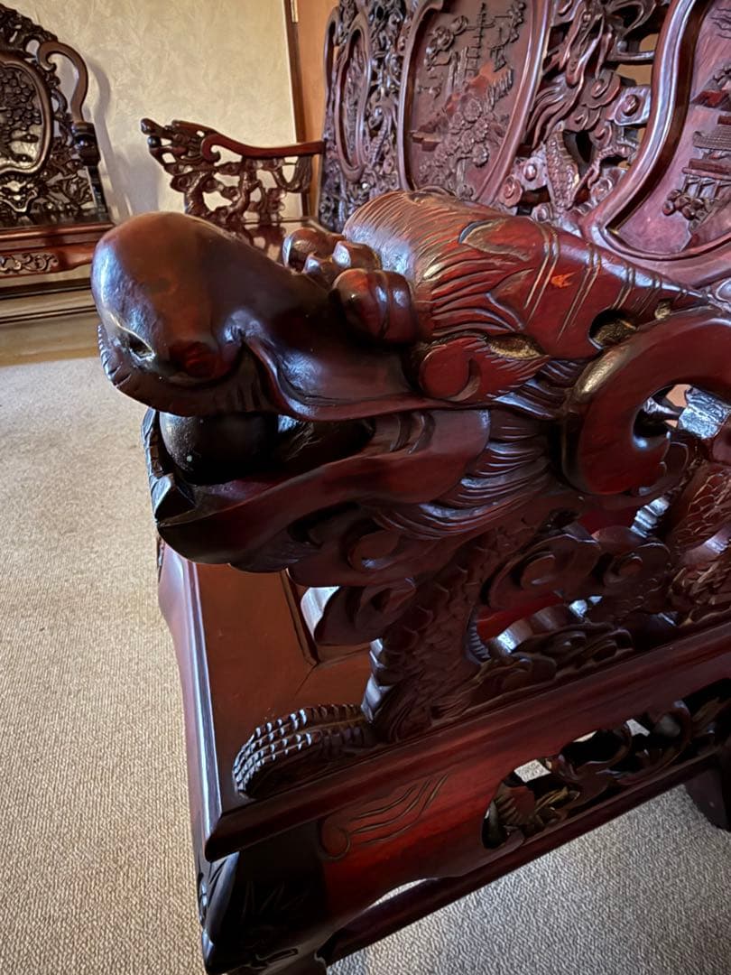 アンティーク家具 紅木家具 長椅子 3人がけ ベンチ 中国家具