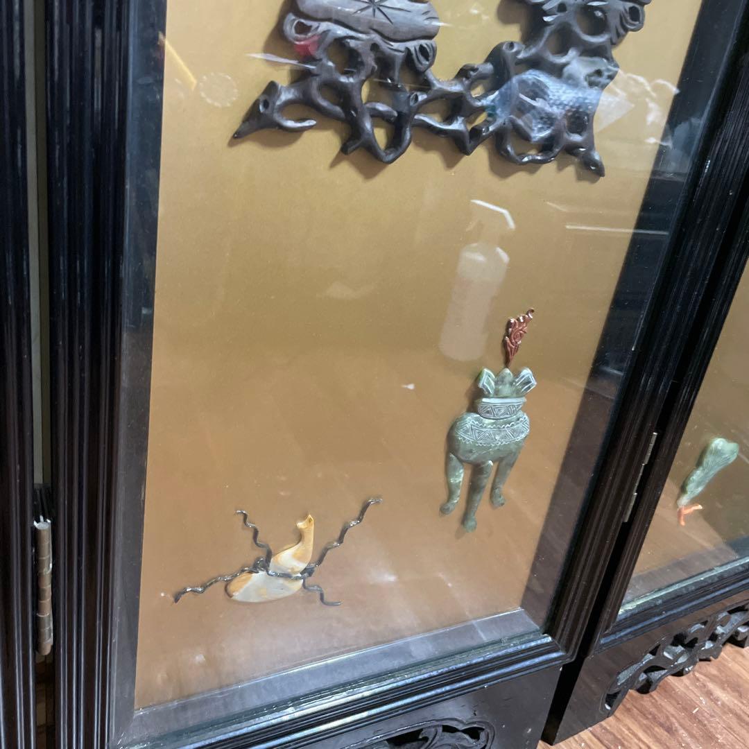 高級　中国美術骨董品　中国屏風　天然石　翡翠　珊瑚　縁起物　風水