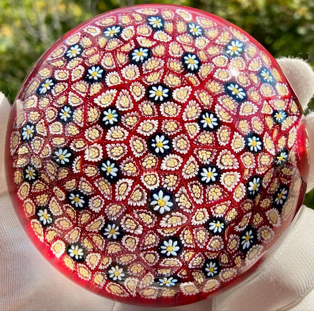 ベネチアングラス　ムラノ　ガラスペーパーウェイト　ガラス文鎮　ミルフィオリ　大玉