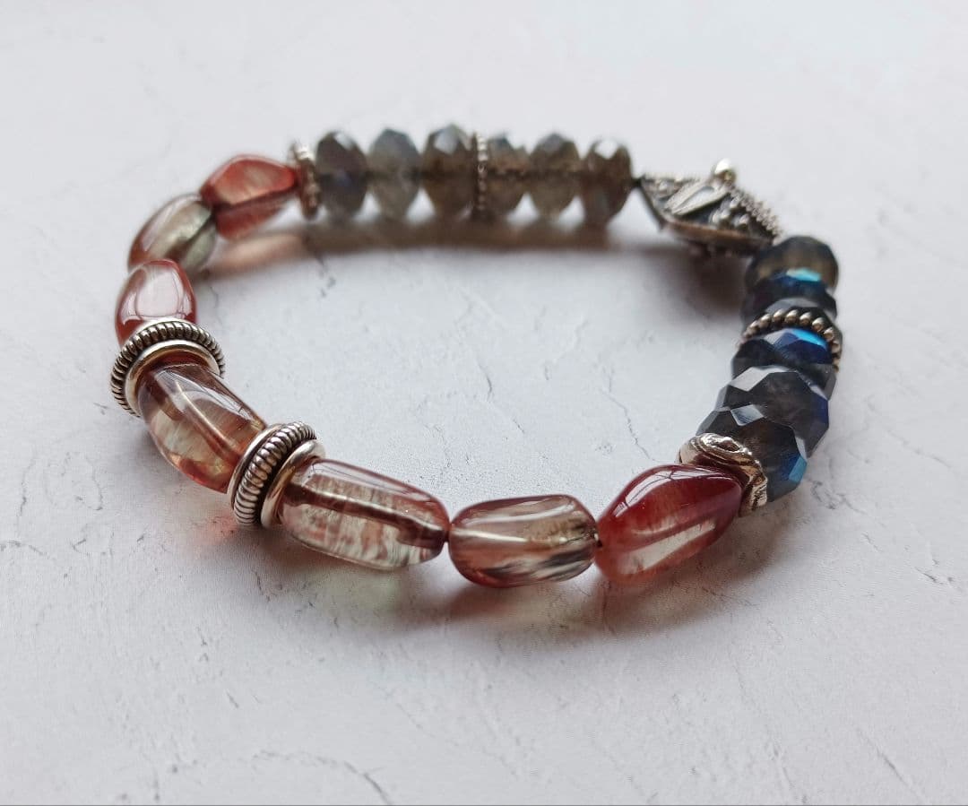 アンデシン×ラブラドライト　天然石ブレスレット　シルバー　パワーストーン