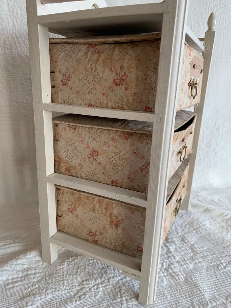 フランスアンティークローズ柄ファブリックカルトナージュドロワー※ピンクラベル