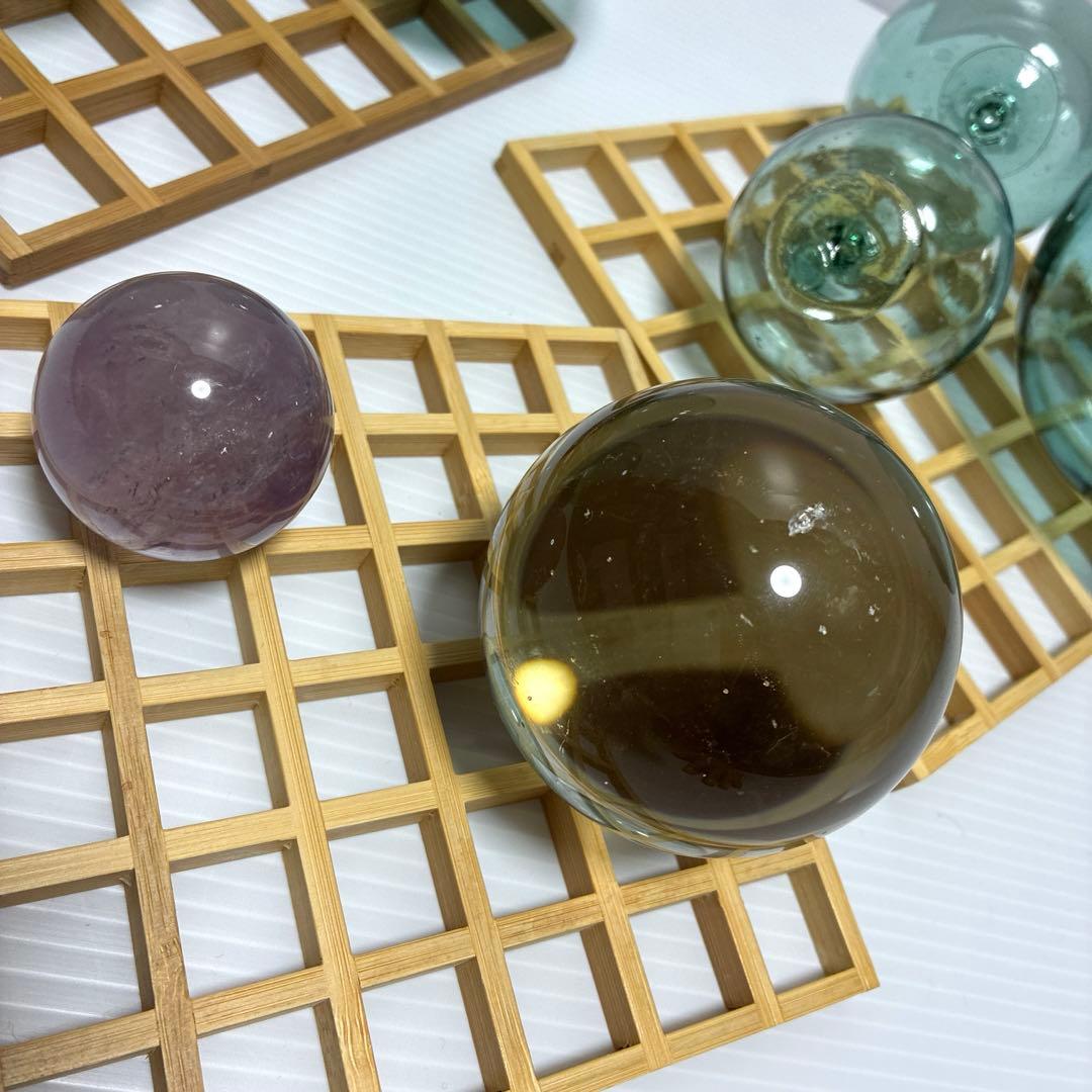 《浮玉　パワーストーン　水晶　木製台座》置物飾り物インテリア装飾　風流　10点