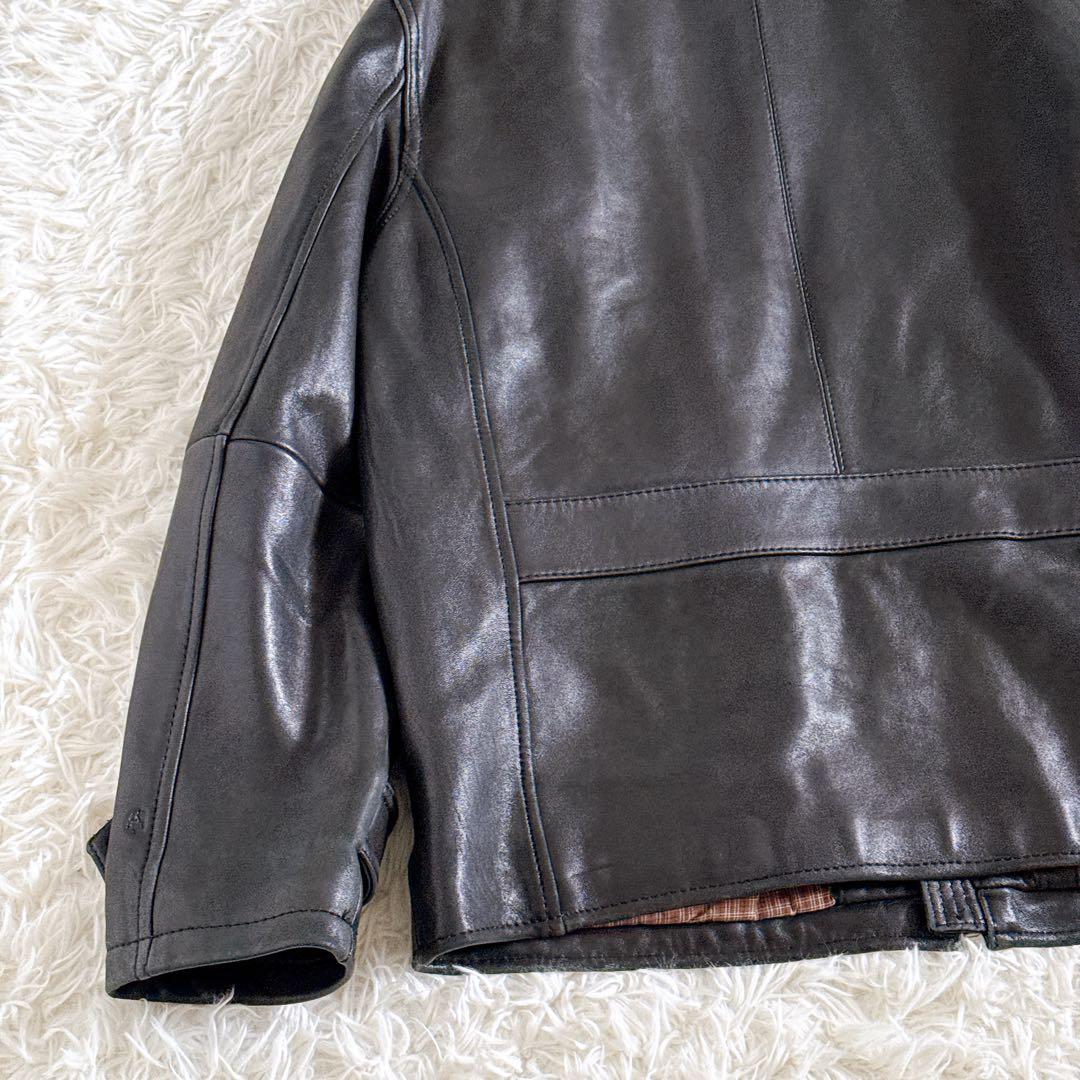 Lサイズ✨ブルックスブラザーズ オールレザージャケット フルジップ 裏地チェック