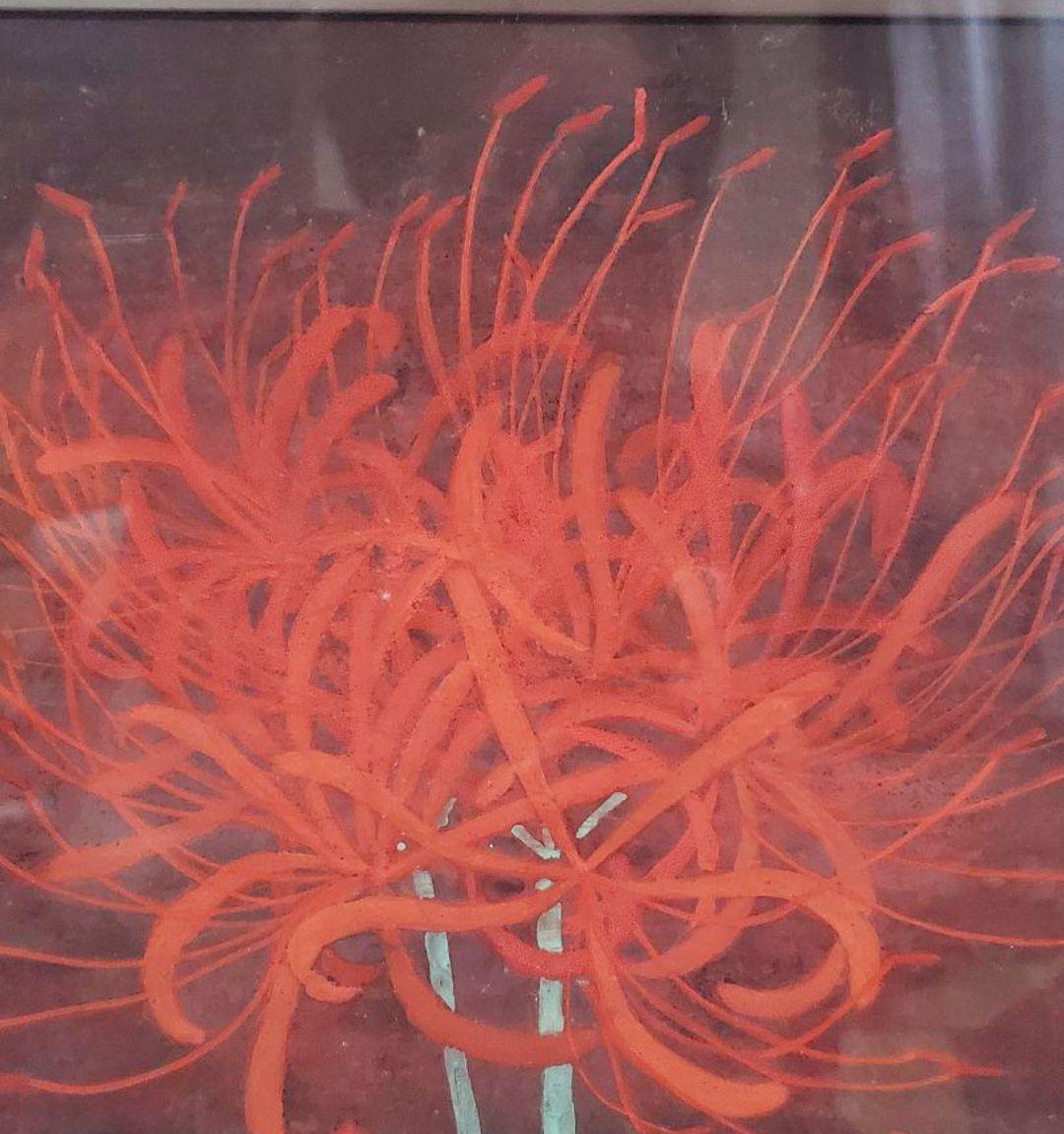 肉筆日本画　彼岸花、曼珠沙華　作家銘有り