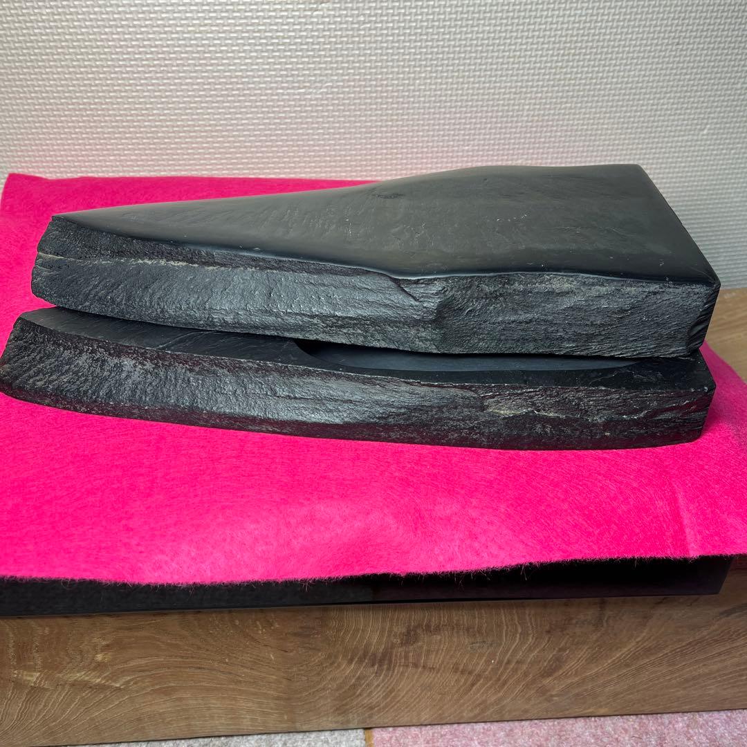 雄勝硯　⭕️杉山唐龍斎　希少なダブル硯(蓋も硯) 30cmの超大型硯