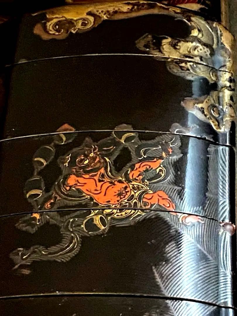 江戸時代　蒔絵鬼図内梨地印籠　共箱　128g 東Y7-0328☆2Fトコカ